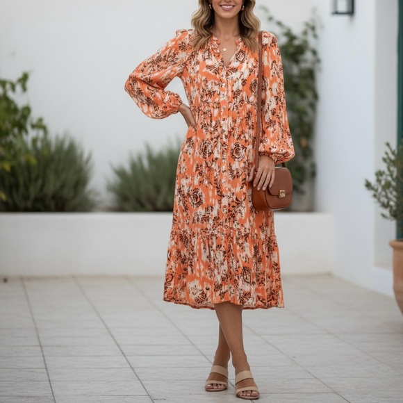 Frye Dresses & Skirts - Floral Orange Midi Dress